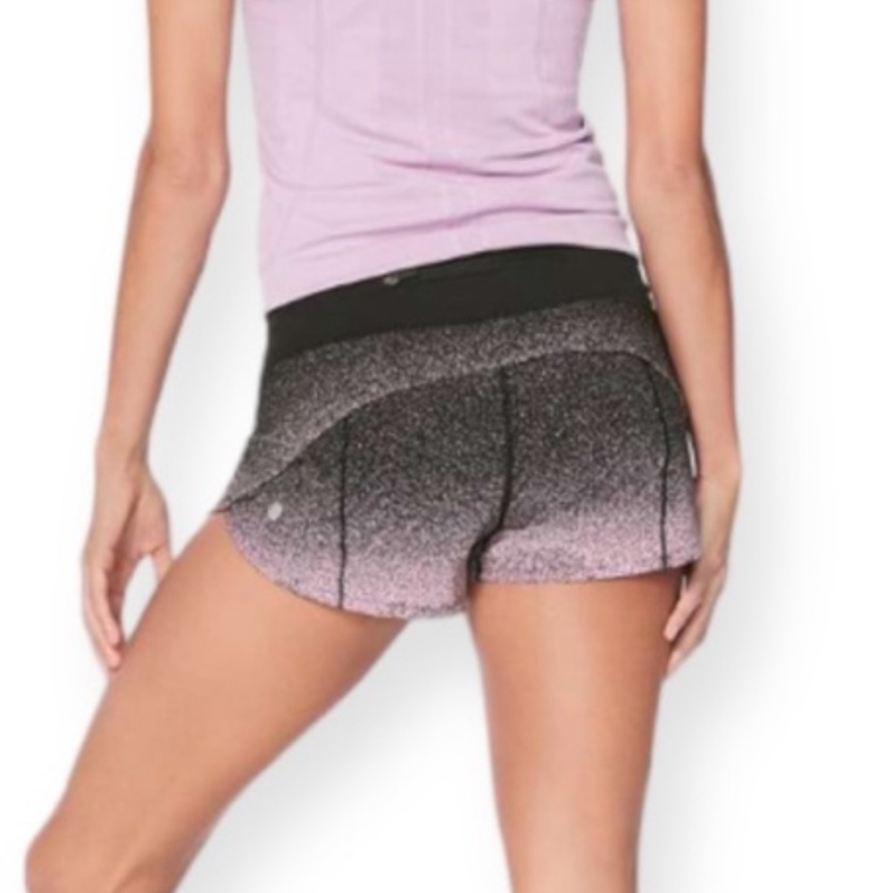 Lululemon Speed Short. 2.5 inseam. Pink and black speckle. Black inner lining.